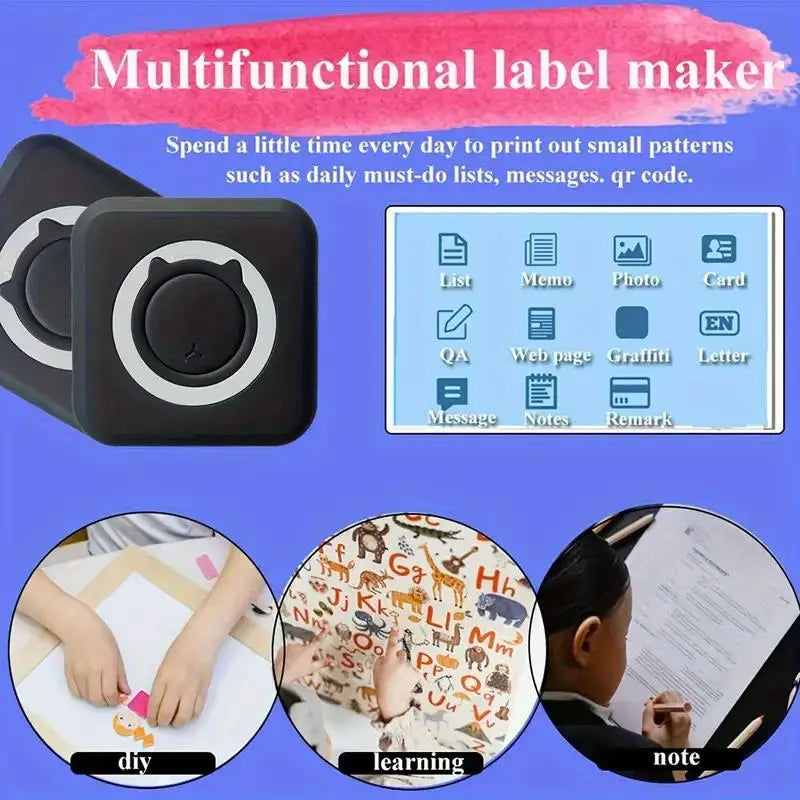 Portable Mini Thermal Printer Wirelessly BT 203dpi Photo Label Memo