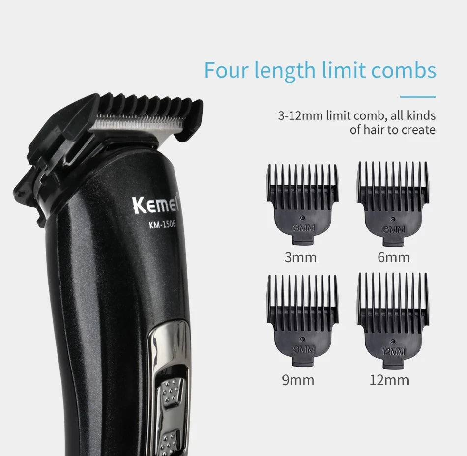 Rasoir Électrique 3-en-1 Kemei - USB Rechargeable - Barbe/Cheveux/Nez