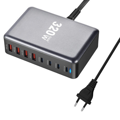 320W GaN Charger USB C Fast Desktop 8-port USB Type C PD Charger Fast