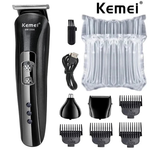 Rasoir Électrique 3-en-1 Kemei - USB Rechargeable - Barbe/Cheveux/Nez