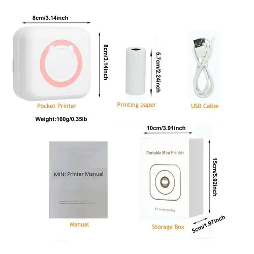 Portable Mini Thermal Printer Wirelessly BT 203dpi Photo Label Memo