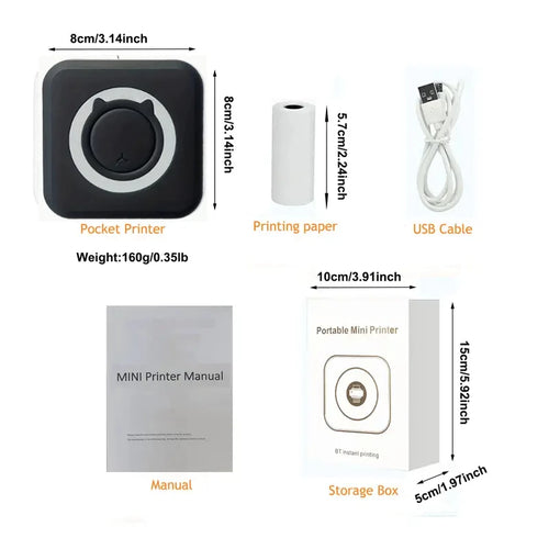 Portable Mini Thermal Printer Wirelessly BT 203dpi Photo Label Memo
