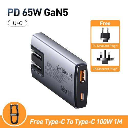 Baseus 65W GaN Charger Quick Charge 4.0 Type C PD USB Charger Portable