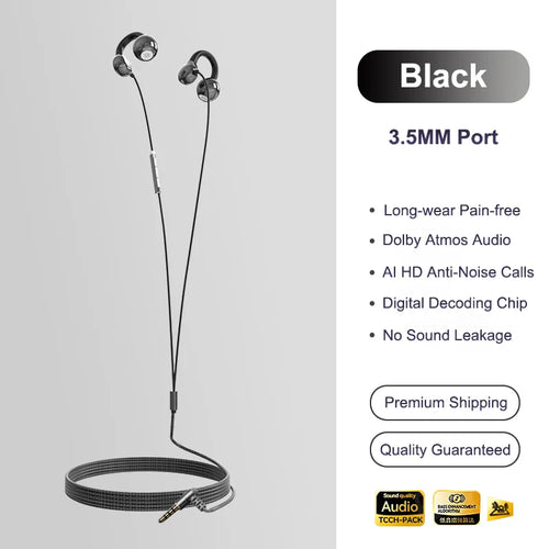 Clip-on Type C&3.5mm Wired Control Headphones HIFI Sound Sports