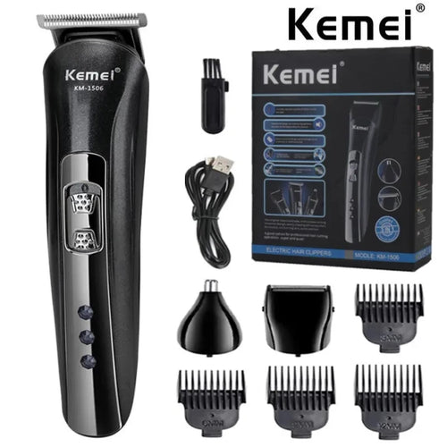Rasoir Électrique 3-en-1 Kemei - USB Rechargeable - Barbe/Cheveux/Nez