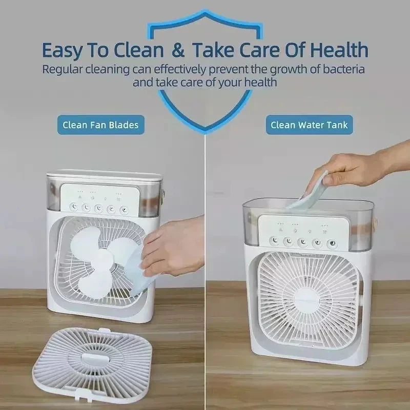 Mini Ventilateur Humidificateur 3-en-1 - USB Portable - LED Multicolore