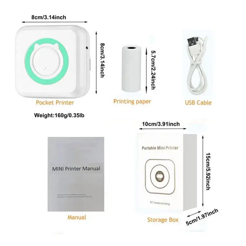 Portable Mini Thermal Printer Wirelessly BT 203dpi Photo Label Memo