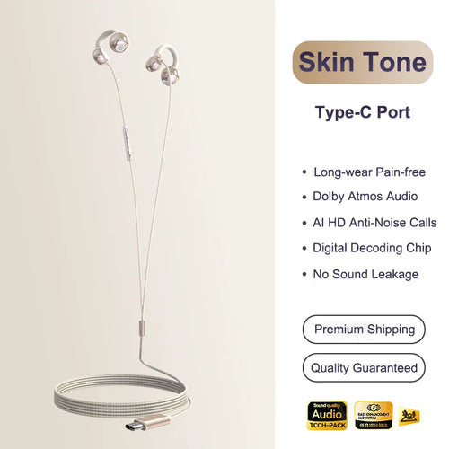 Clip-on Type C&3.5mm Wired Control Headphones HIFI Sound Sports