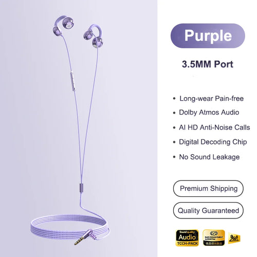 Clip-on Type C&3.5mm Wired Control Headphones HIFI Sound Sports
