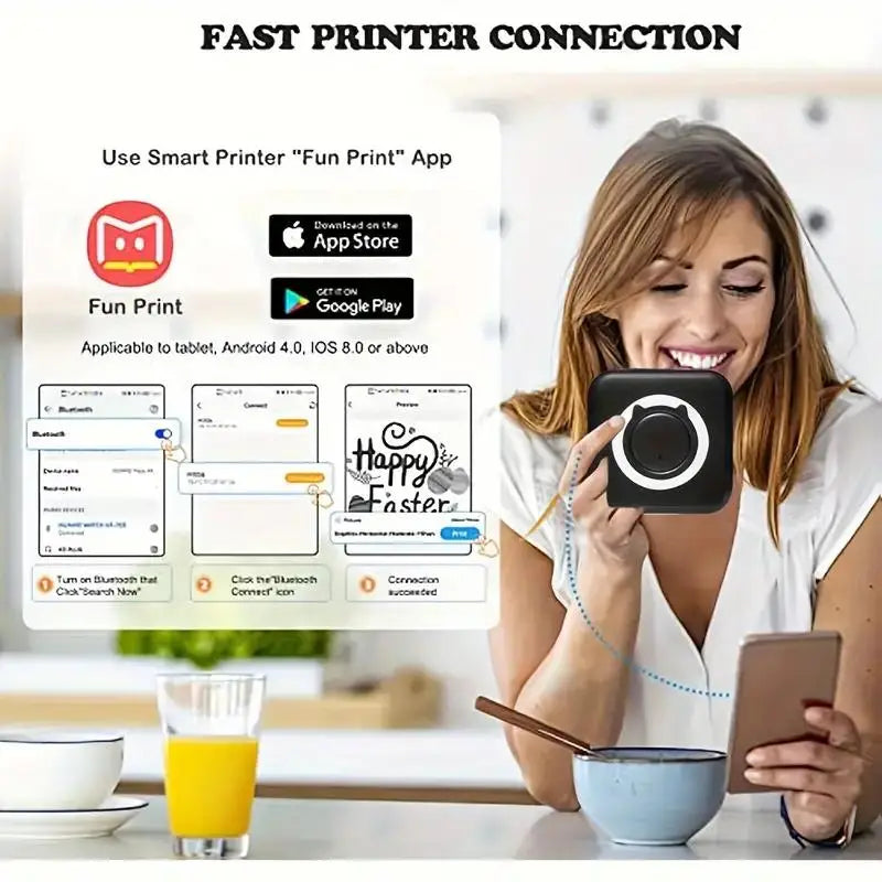 Portable Mini Thermal Printer Wirelessly BT 203dpi Photo Label Memo