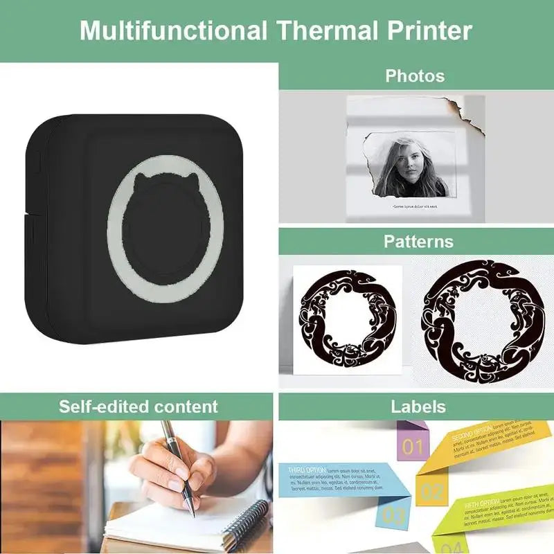 Portable Mini Thermal Printer Wirelessly BT 203dpi Photo Label Memo