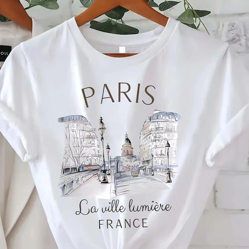 T-Shirt Femme Paris Print - Manches Courtes - Style Casual Été