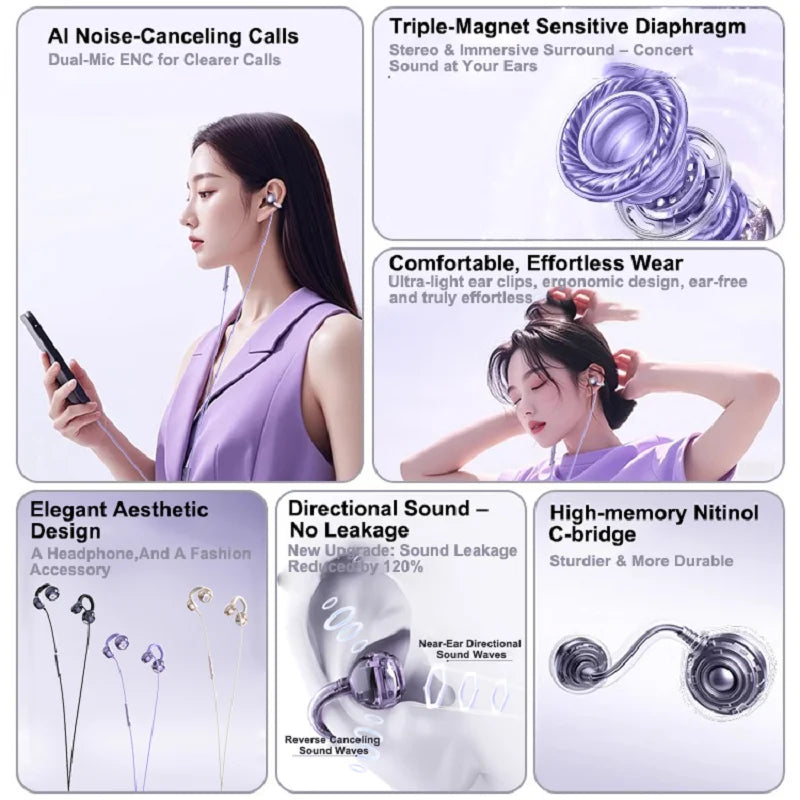 Clip-on Type C&3.5mm Wired Control Headphones HIFI Sound Sports