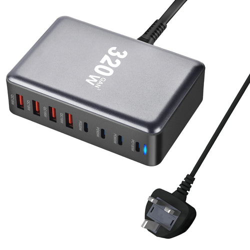 320W GaN Charger USB C Fast Desktop 8-port USB Type C PD Charger Fast
