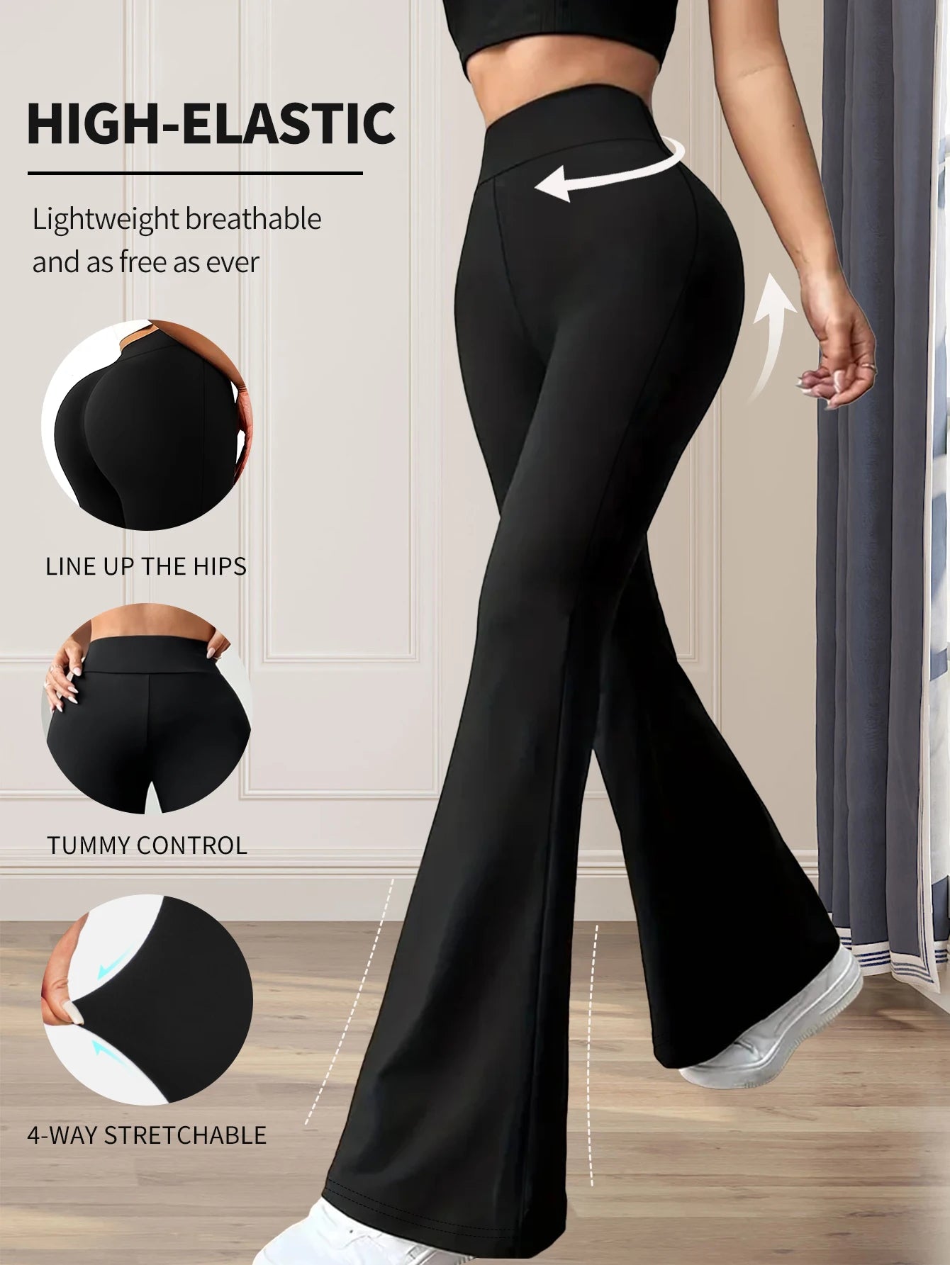 Pantalon Évasé Femme Taille Haute - Printemps Été - Coupe Ajustée Élégante