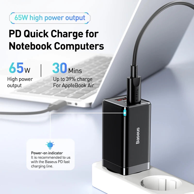 Baseus 65W GaN Charger Quick Charge Type C PD QC Charger USB Charger