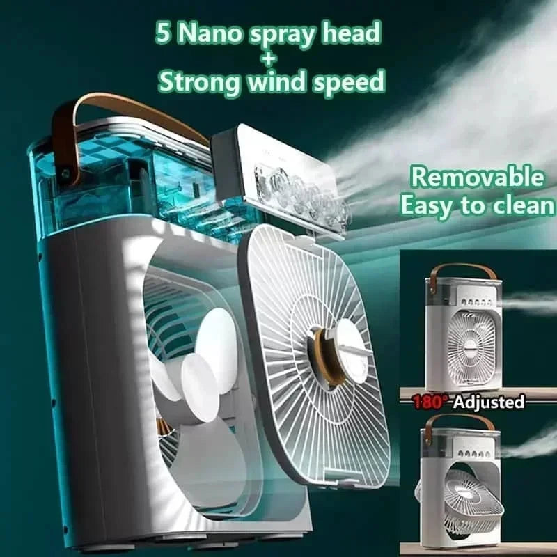 Mini Ventilateur Humidificateur 3-en-1 - USB Portable - LED Multicolore