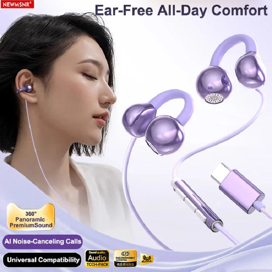 Clip-on Type C&3.5mm Wired Control Headphones HIFI Sound Sports