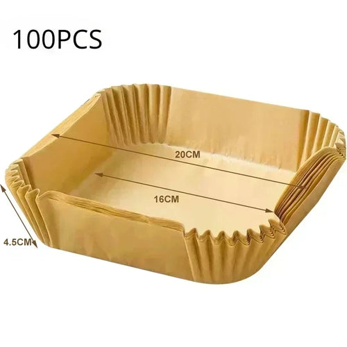Papier Friteuse à Air 50/100/200pcs - Rond/Carré - Anti-Adhésif Perforé