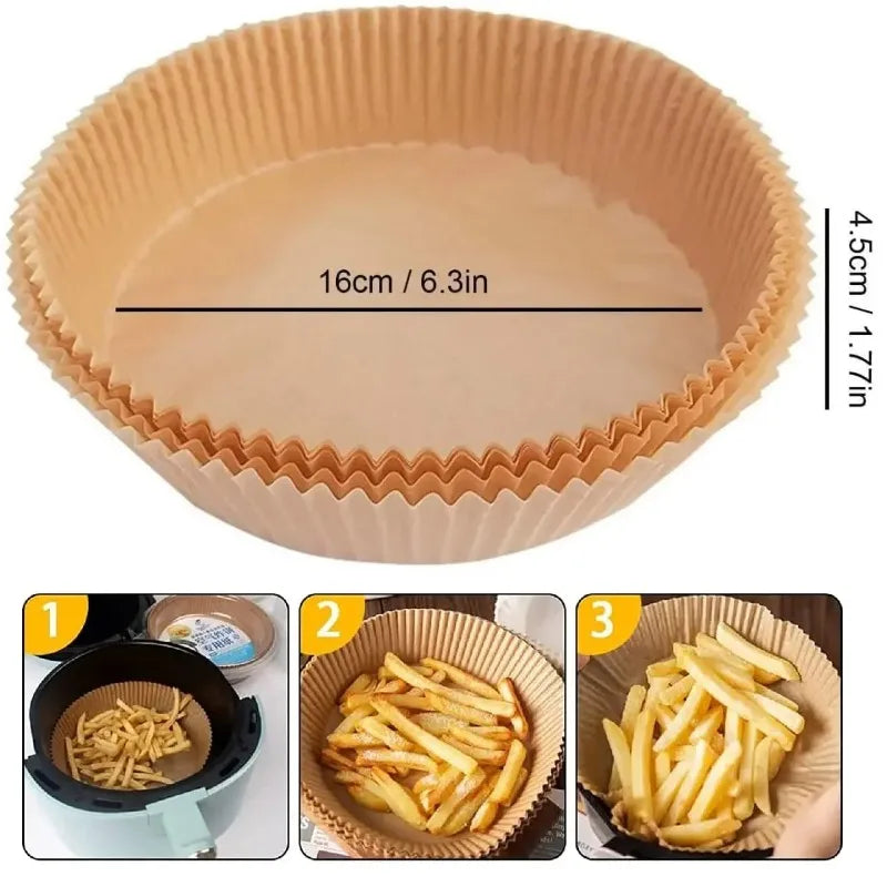 Papier Friteuse à Air 50/100/200pcs - Rond/Carré - Anti-Adhésif Perforé