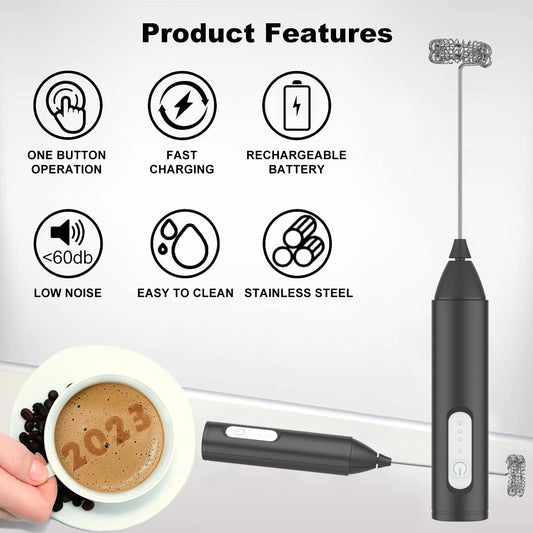 MINI Milk Frother USB Rechargeable 3 Speeds Foam Maker Coffee Whisk