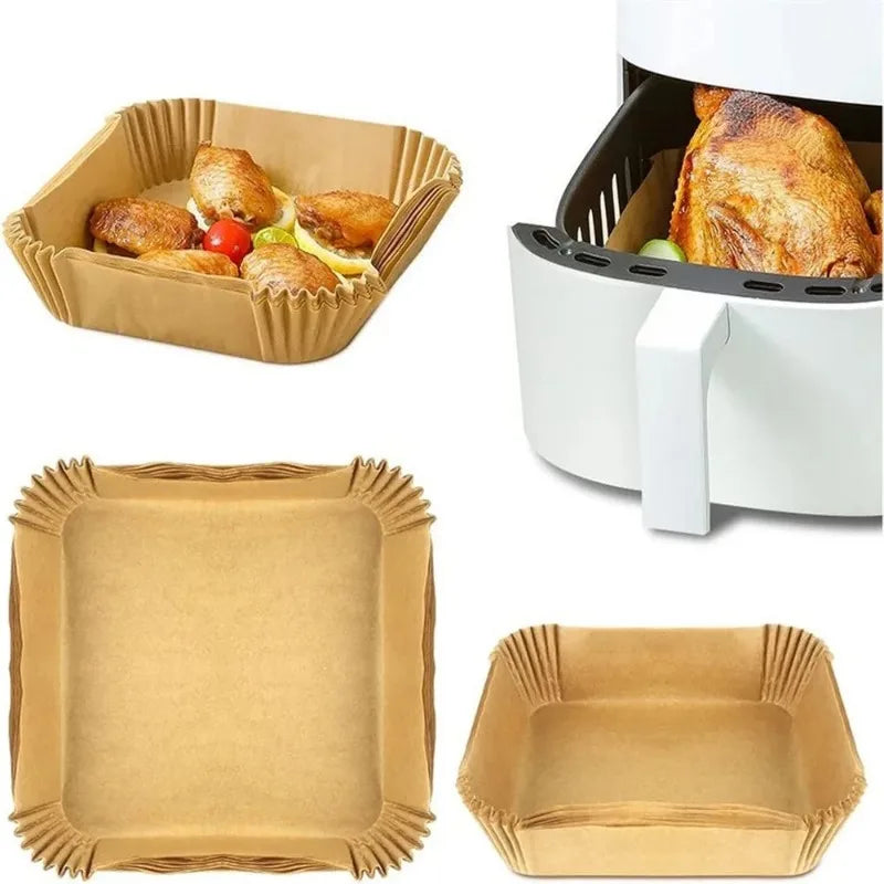 Papier Friteuse à Air 50/100/200pcs - Rond/Carré - Anti-Adhésif Perforé