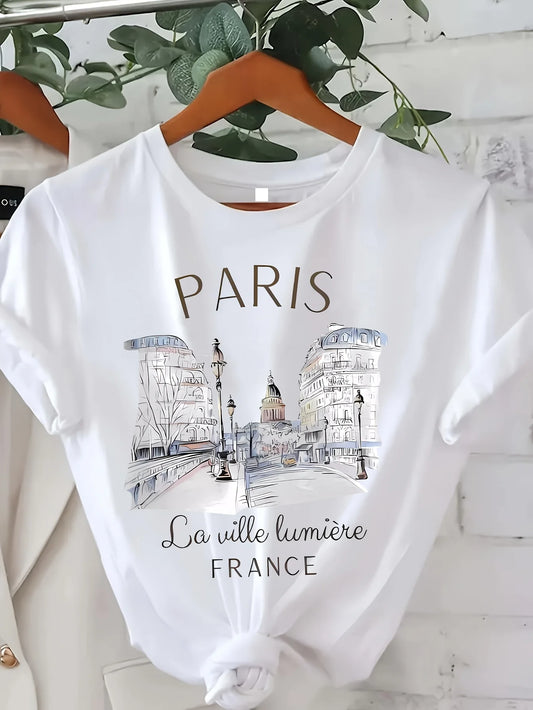 T-Shirt Femme Paris Print - Manches Courtes - Style Casual Été