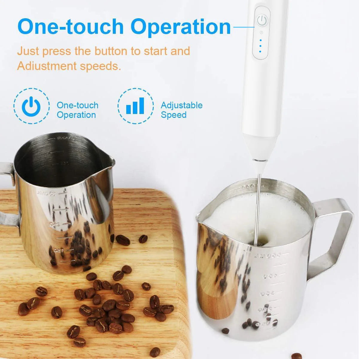 MINI Milk Frother USB Rechargeable 3 Speeds Foam Maker Coffee Whisk