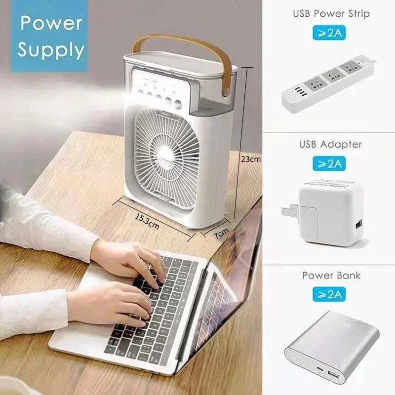 Mini Ventilateur Humidificateur 3-en-1 - USB Portable - LED Multicolore