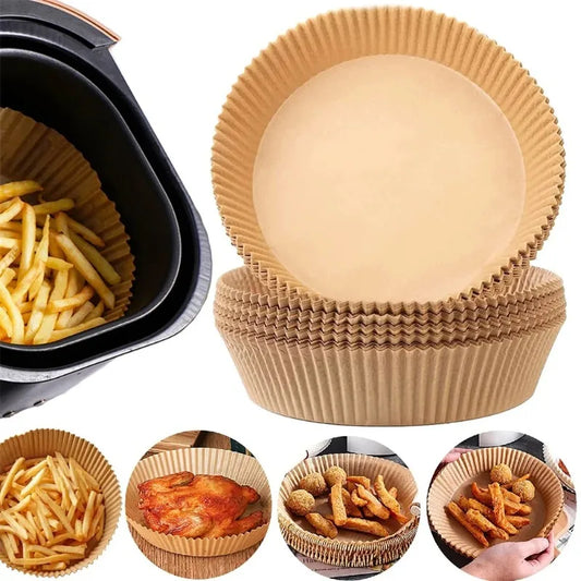 Papier Friteuse à Air 50/100/200pcs - Rond/Carré - Anti-Adhésif Perforé