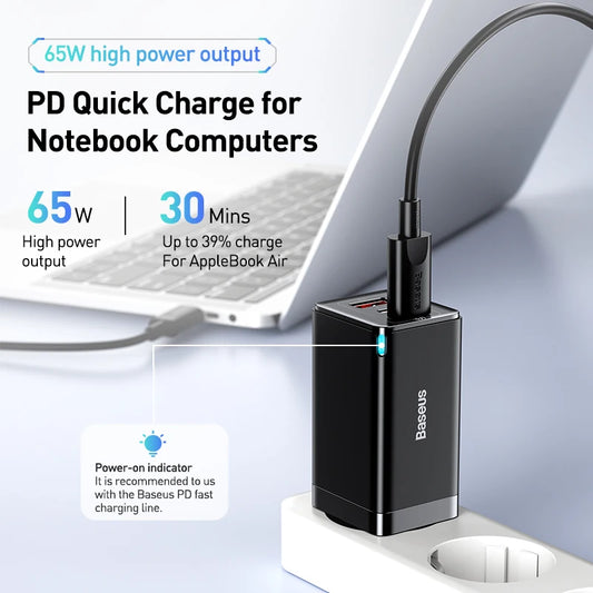 Baseus 65W GaN Charger Quick Charge Type C PD QC Charger USB Charger