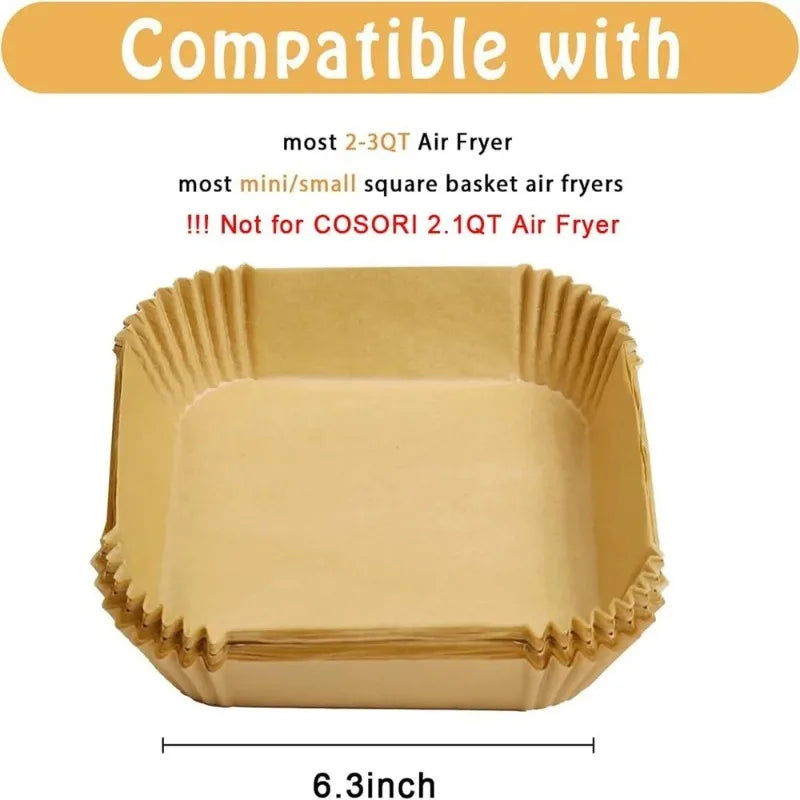 Papier Friteuse à Air 50/100/200pcs - Rond/Carré - Anti-Adhésif Perforé