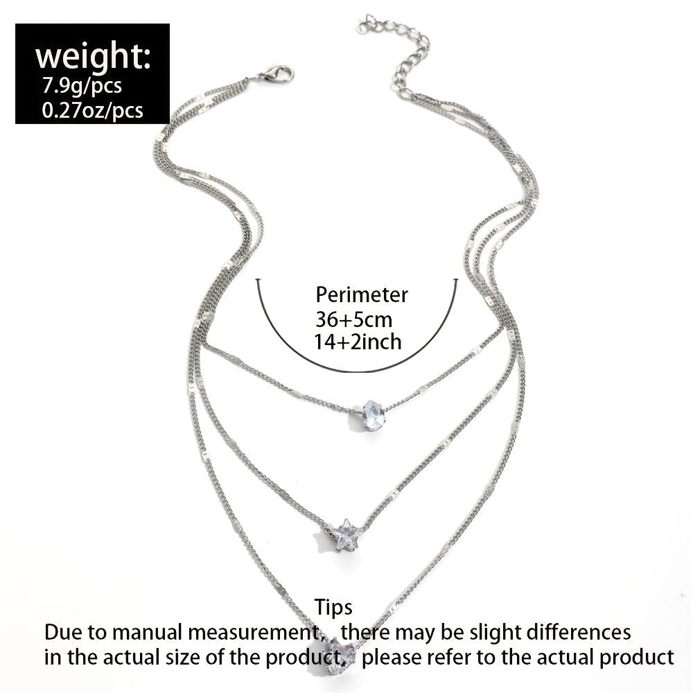 Collier Zircon Multi-Couches - Étoile et Goutte d'Eau - Bijou Élégant Femme