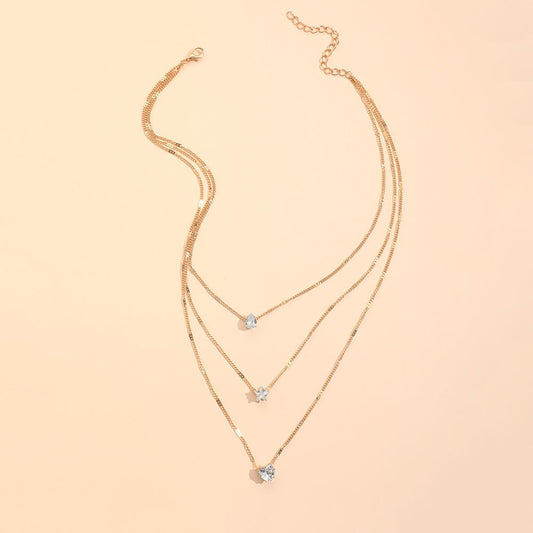 Collier Zircon Multi-Couches - Étoile et Goutte d'Eau - Bijou Élégant Femme