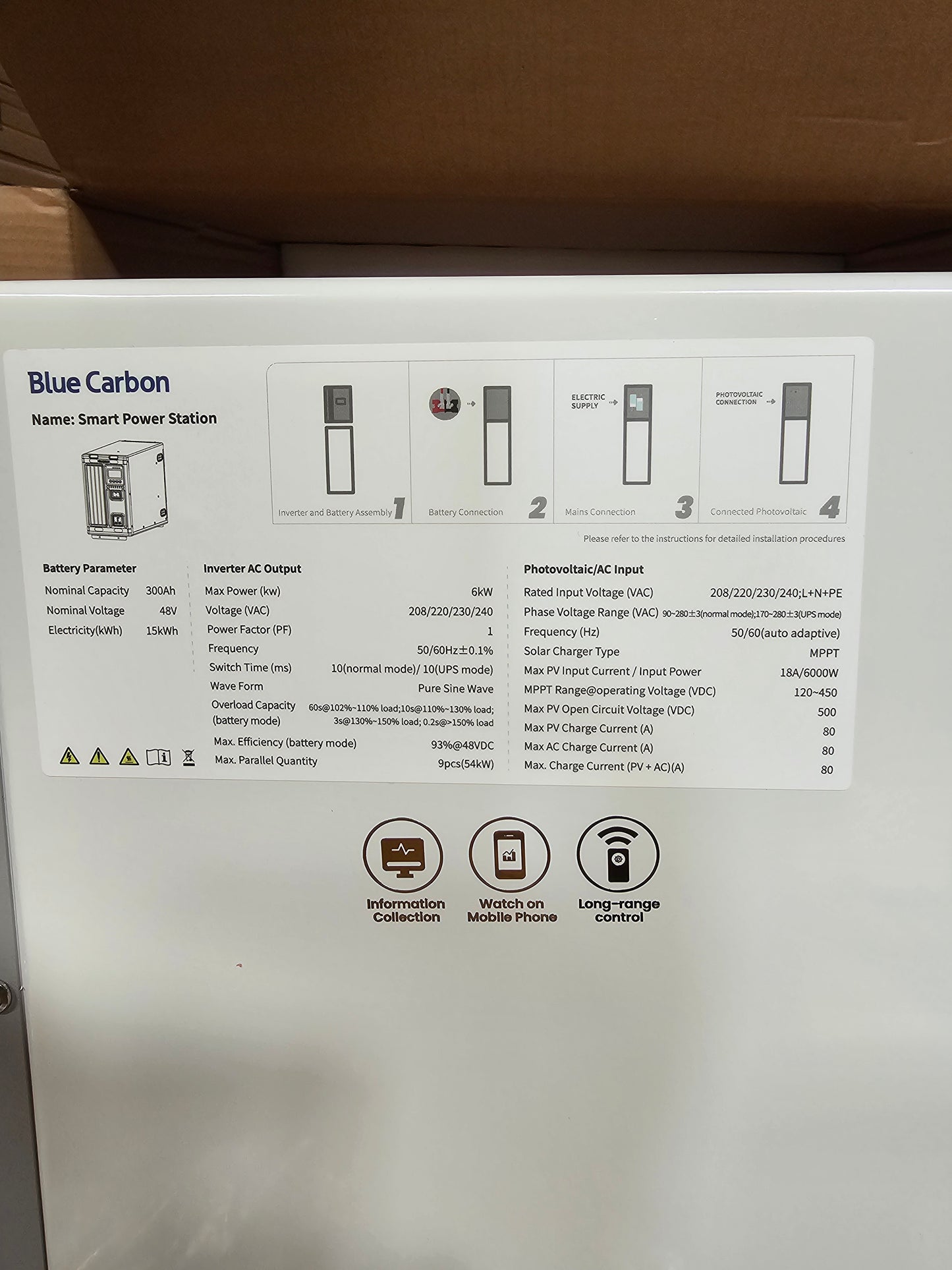 ⚡ Smart Power Station Blue Carbon 6kW — 220V 15kWh Tout-en-Un